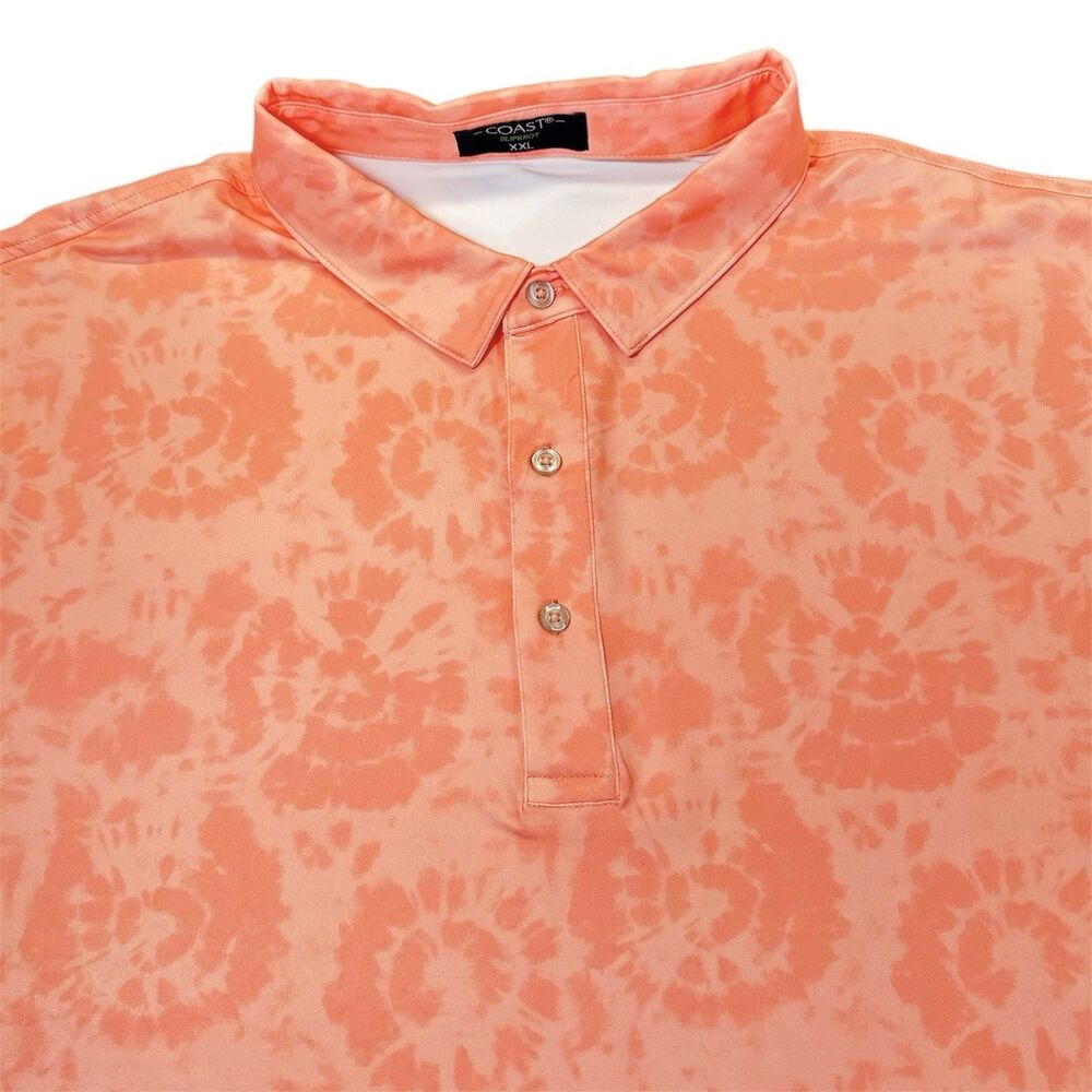Coast Slipknot Sz XXL Polo Gold Coral Printed Tie Dye Floral Golf Soft Stretchy